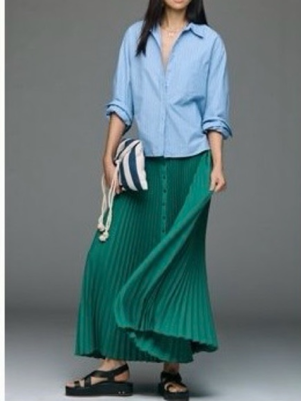 Maeve Pleated Button-Front Midi Skirt - Ultramarine Green M